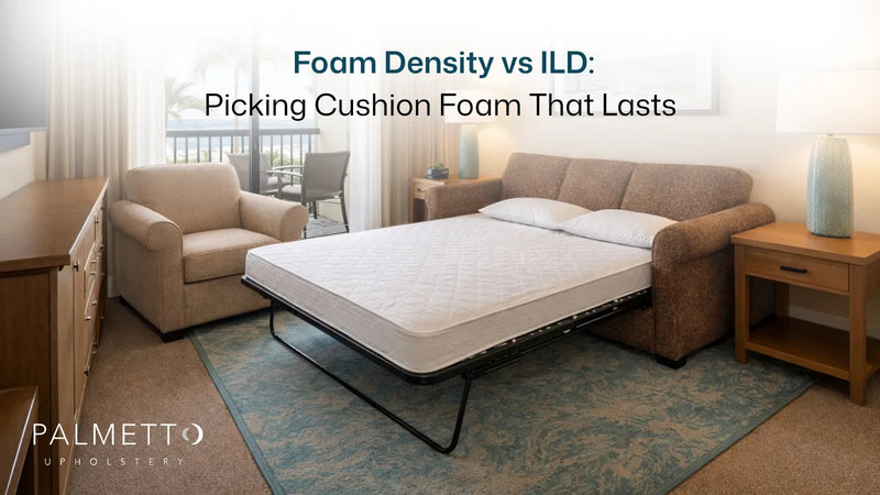 Sofa bed and armchair in a coastal room, cushion foam density and ILD guide