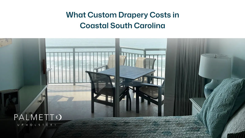 Coastal South Carolina bedroom with drapery at a sliding door onto an ocean balcony
