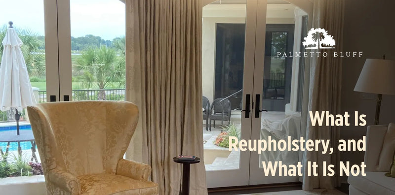 What is reupholstery: reupholstered wingback chair in a Lowcountry home